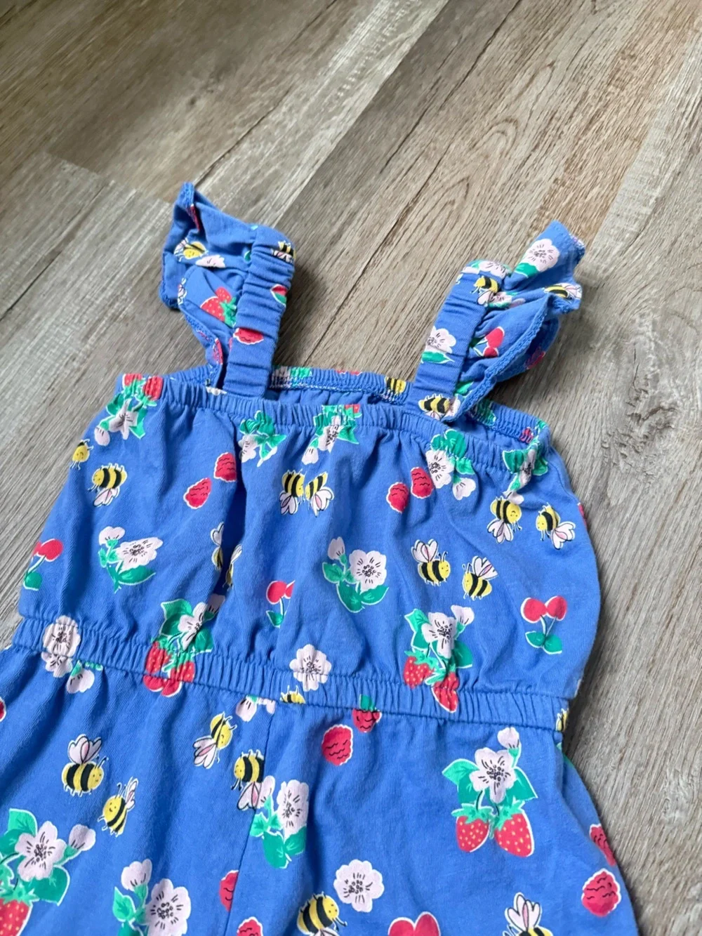 Old Navy Blue Floral Strawberry Bee Print Girls Romper Outfit Size 4T
